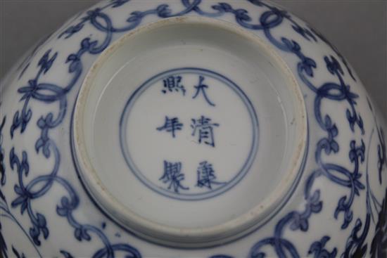 A Chinese blue and white lotus bowl, Kangxi six character mark and of the period (1662-1722), 16cm